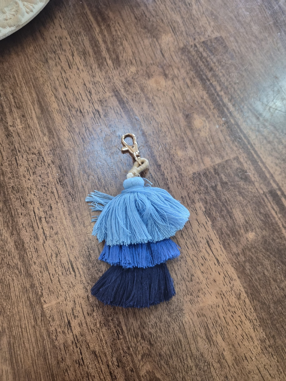 Three-Tier Blue Tassel Keychain with Gold Clip